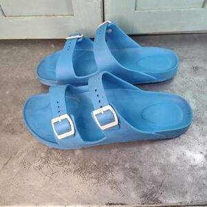 Blue with White Adjustable Strap Slides Sandals Size 9/10